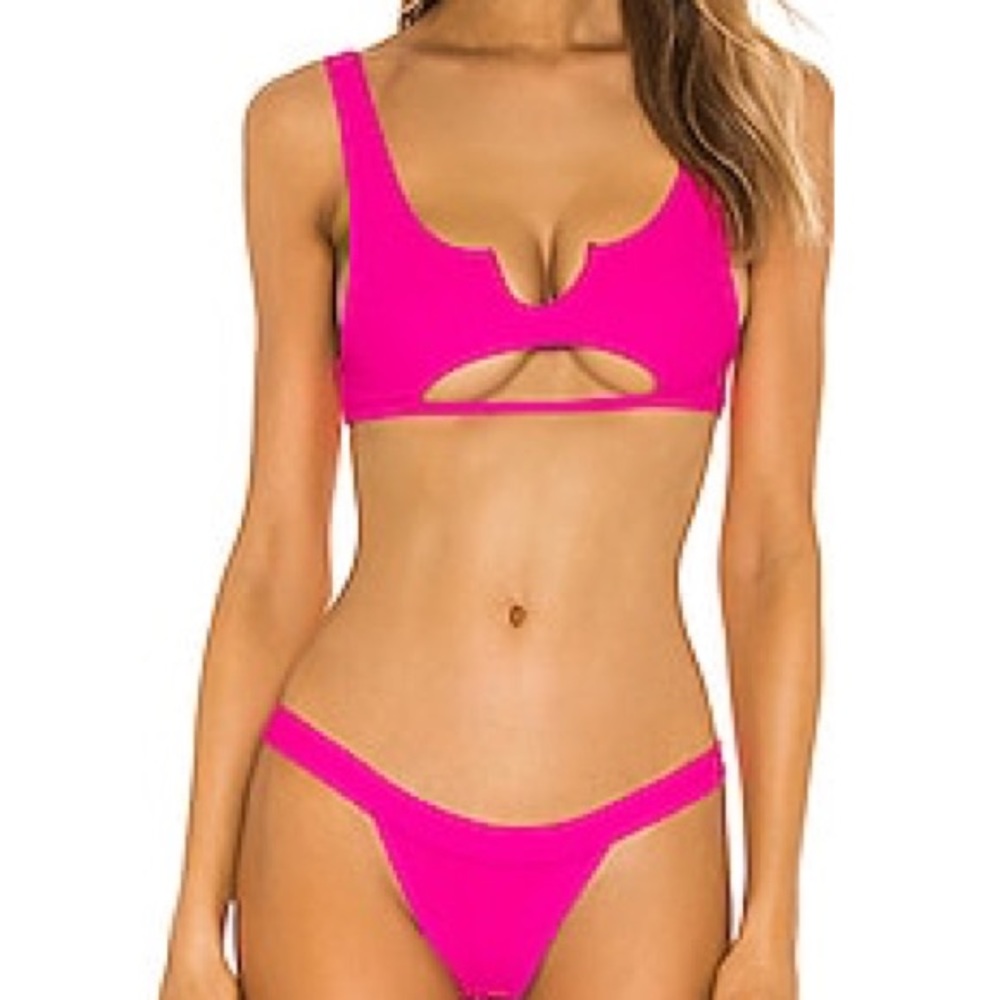 Frankie’s Bikinis Cole Scoop Cut Out Top and Bottoms Pink Size Medium